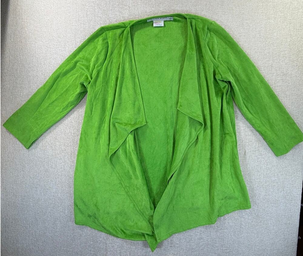 Gretchen Scott Women's Large Green Faux Suede Open Front Cardigan Jacket Casual